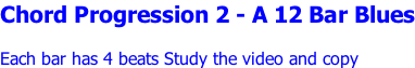 Chord Progression 2 - A 12 Bar Blues  Each bar has 4 beats Study the video and copy